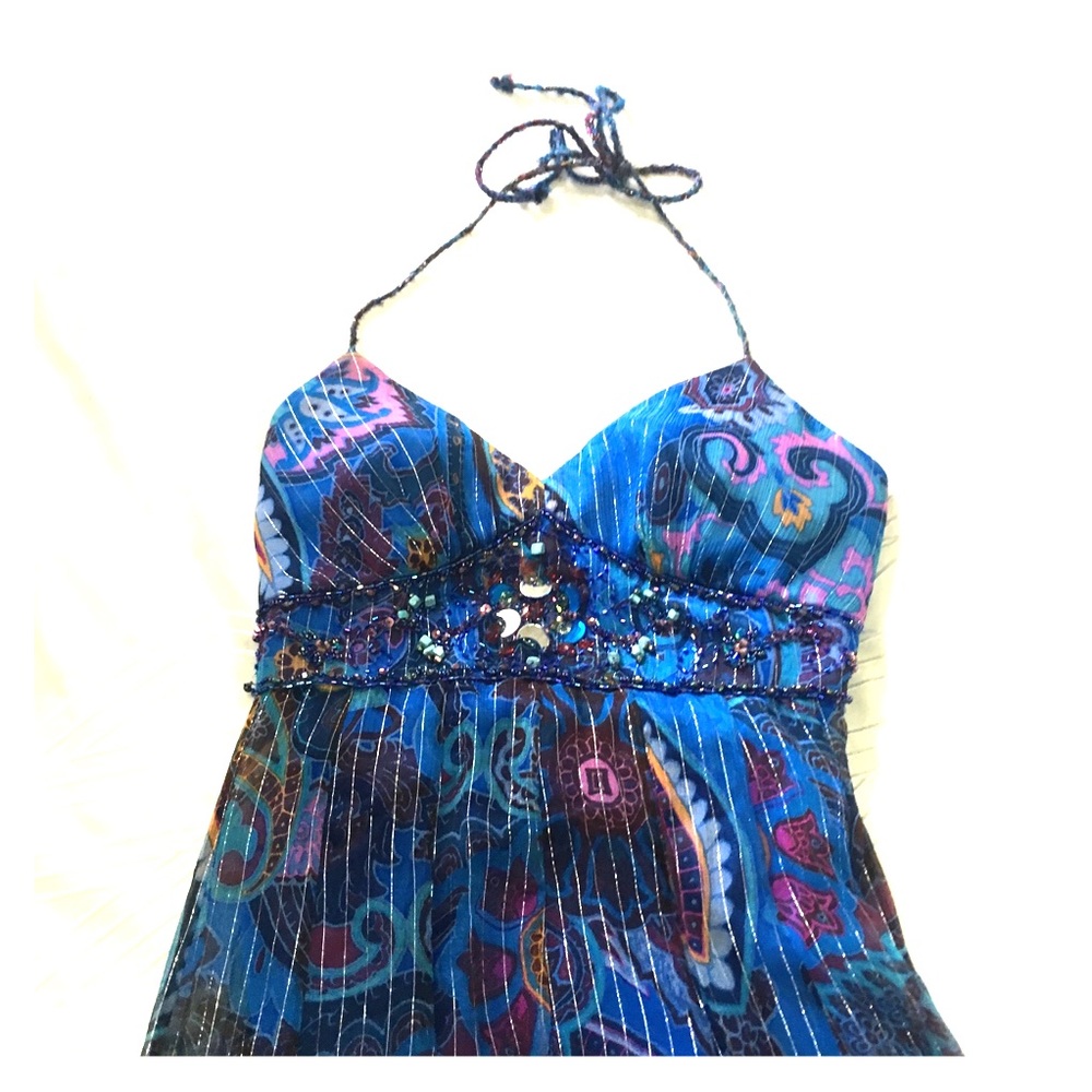 Sue Wong Blue Halter Dress